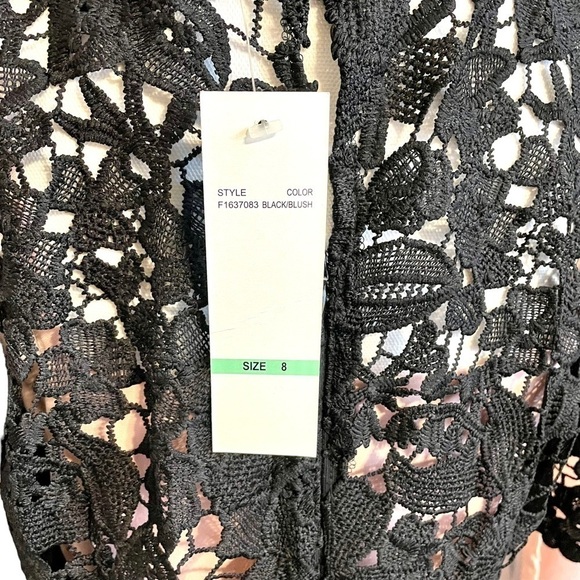 Leslie Fay Black Lace Dress Floral Sheath Round Neck Midi with Pink Slip-Size 8 - Picture 5 of 14